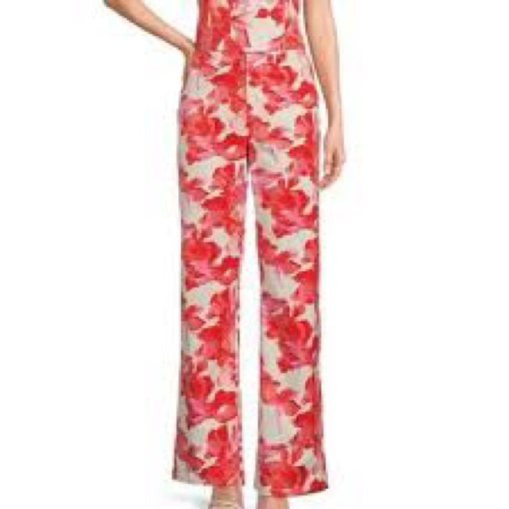 Wayf Brielle Floral Pants Red and Pink Straight Leg Pants Size Medium NWT